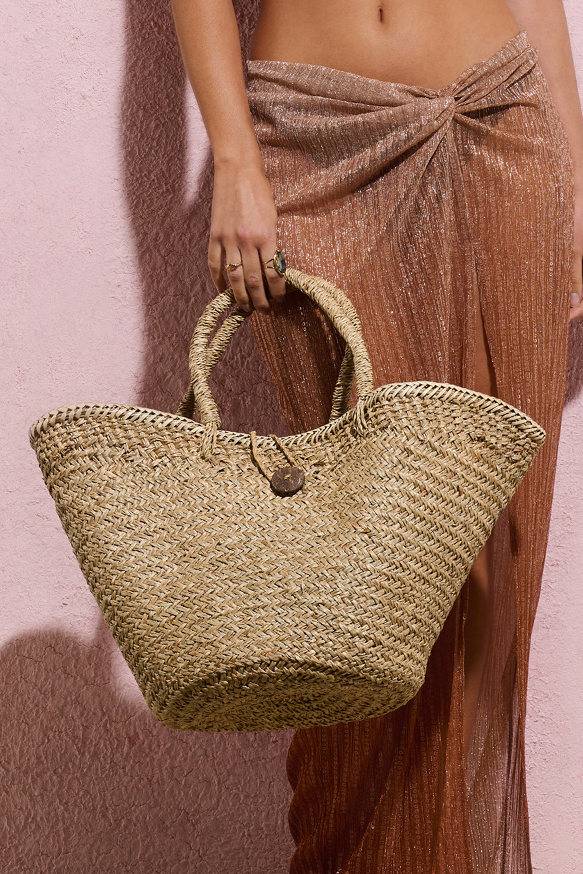 Nissi Beige Woven Tote Handbag-Babyboo Dress Store. All Rights Reserved.