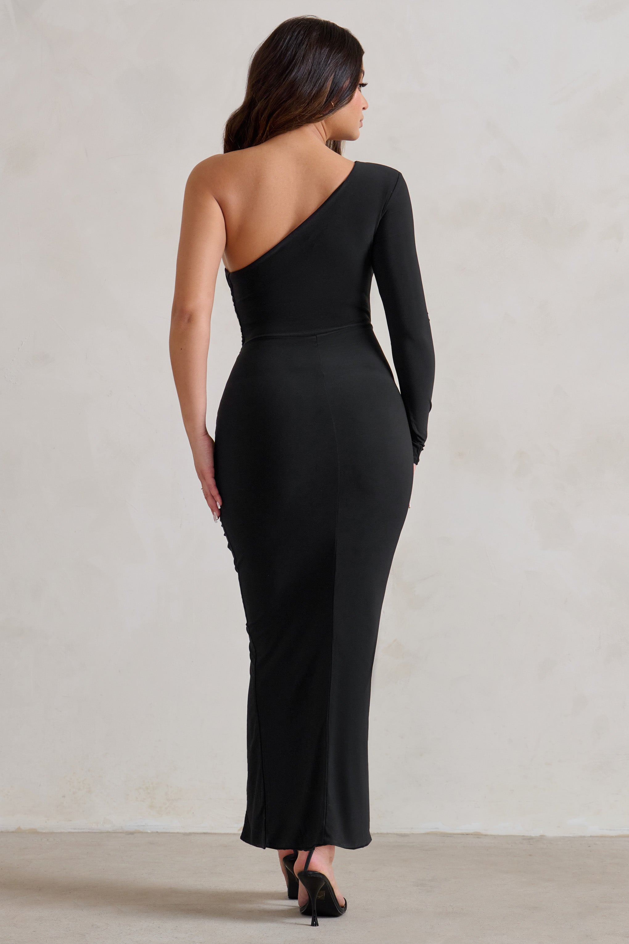 Mystical Black One Shoulder Maxi Dress With Side Split-Babyboo Dress Store. All Rights Reserved.