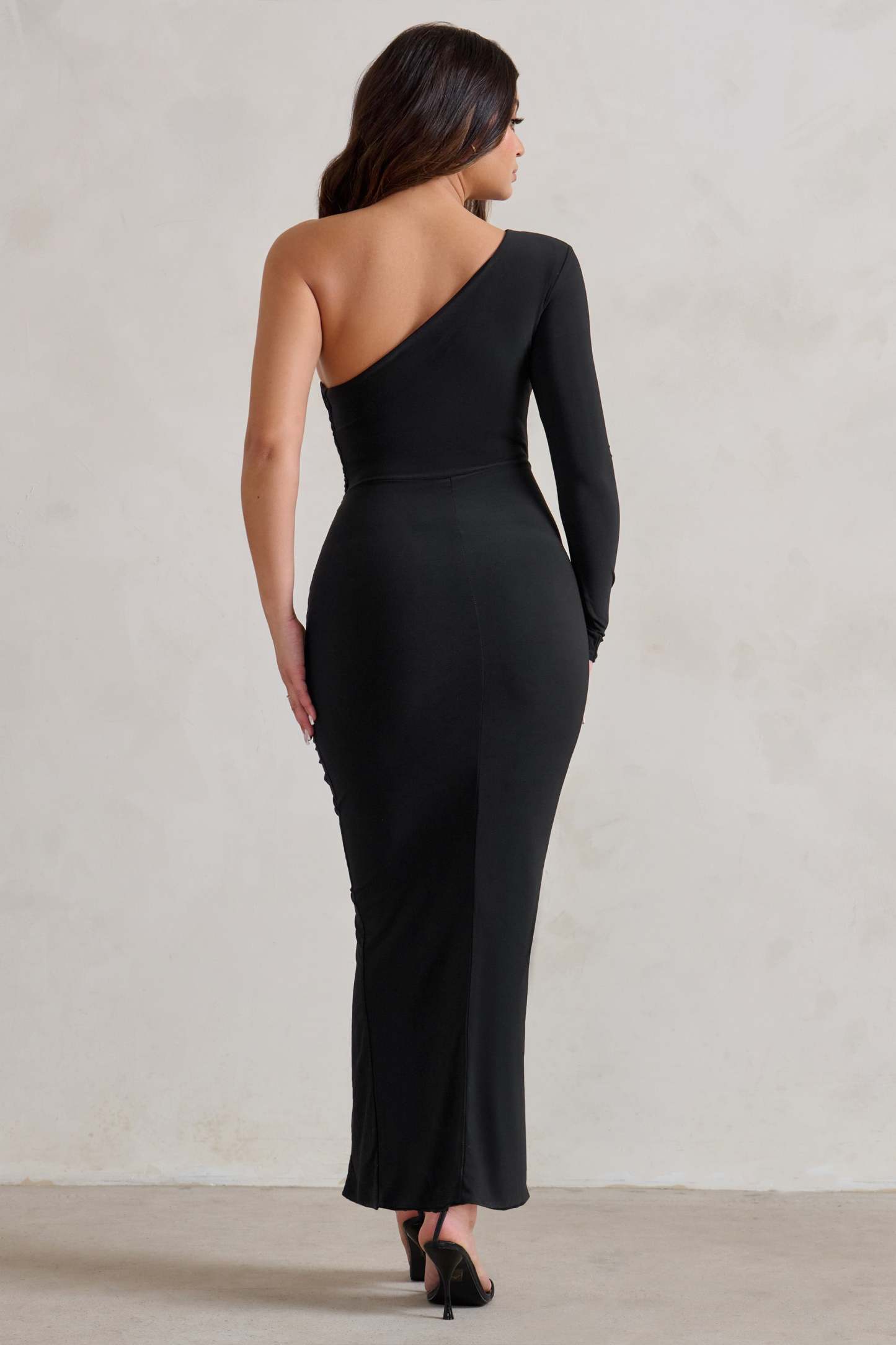 Mystical Black One Shoulder Maxi Dress With Side Split-Babyboo Dress Store. All Rights Reserved.