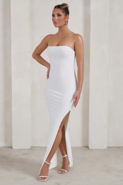 One Wish White Maxi Dress With Thigh Split-Babyboo Dress Store. All Rights Reserved.