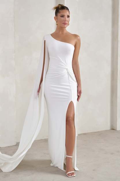 Romi White One Shoulder Twist Design Maxi Dress