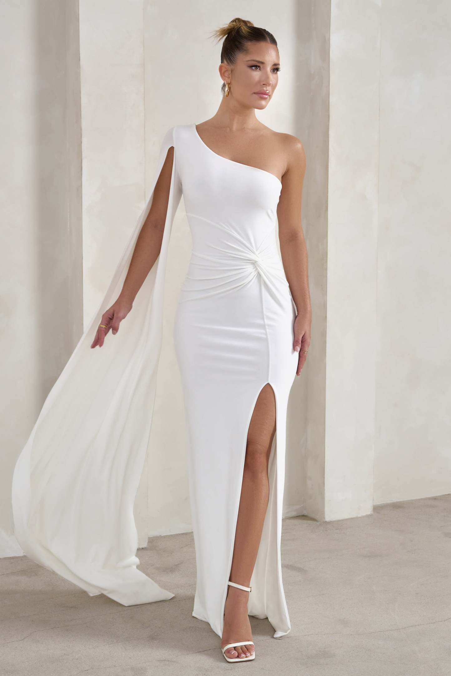 Romi White One Shoulder Twist Design Maxi Dress