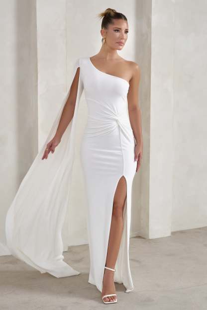 Romi White One Shoulder Twist Design Maxi Dress