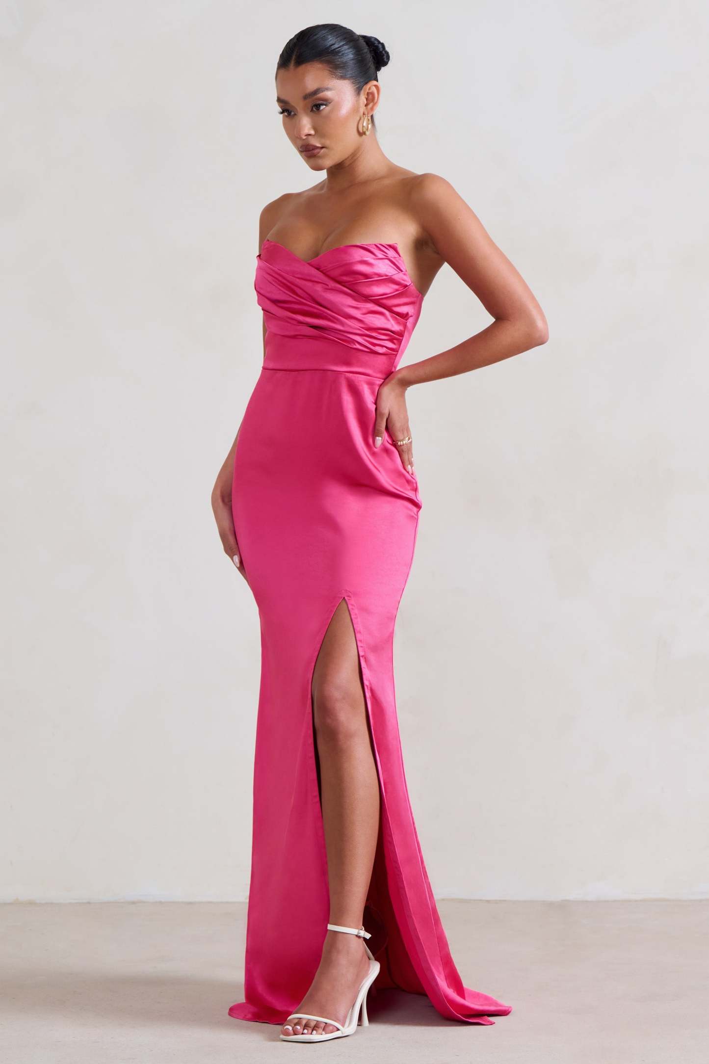 Coraline Hot Pink Strapless Maxi Dress With Split-Babyboo Dress Store. All Rights Reserved.