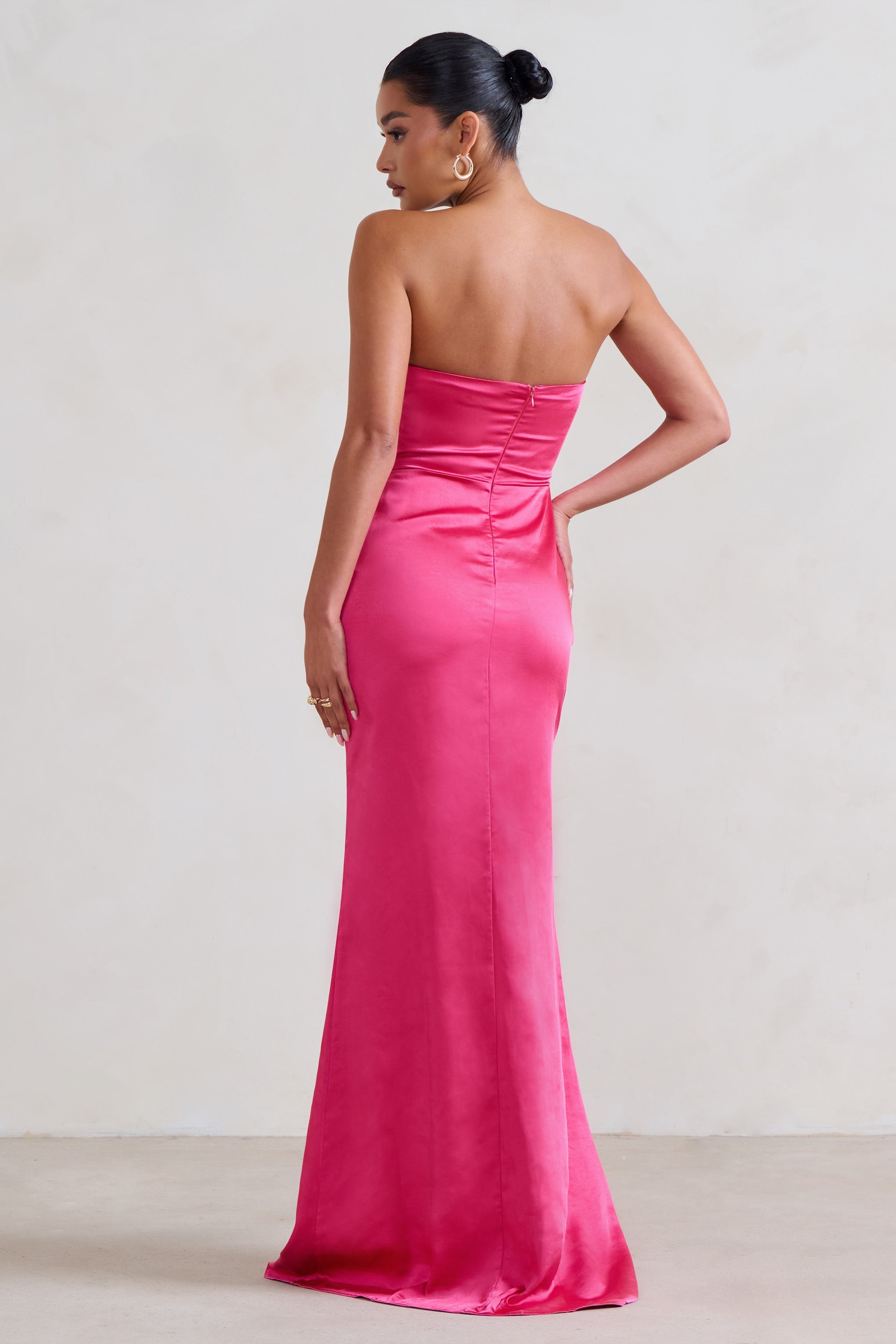 Coraline Hot Pink Strapless Maxi Dress With Split-Babyboo Dress Store. All Rights Reserved.