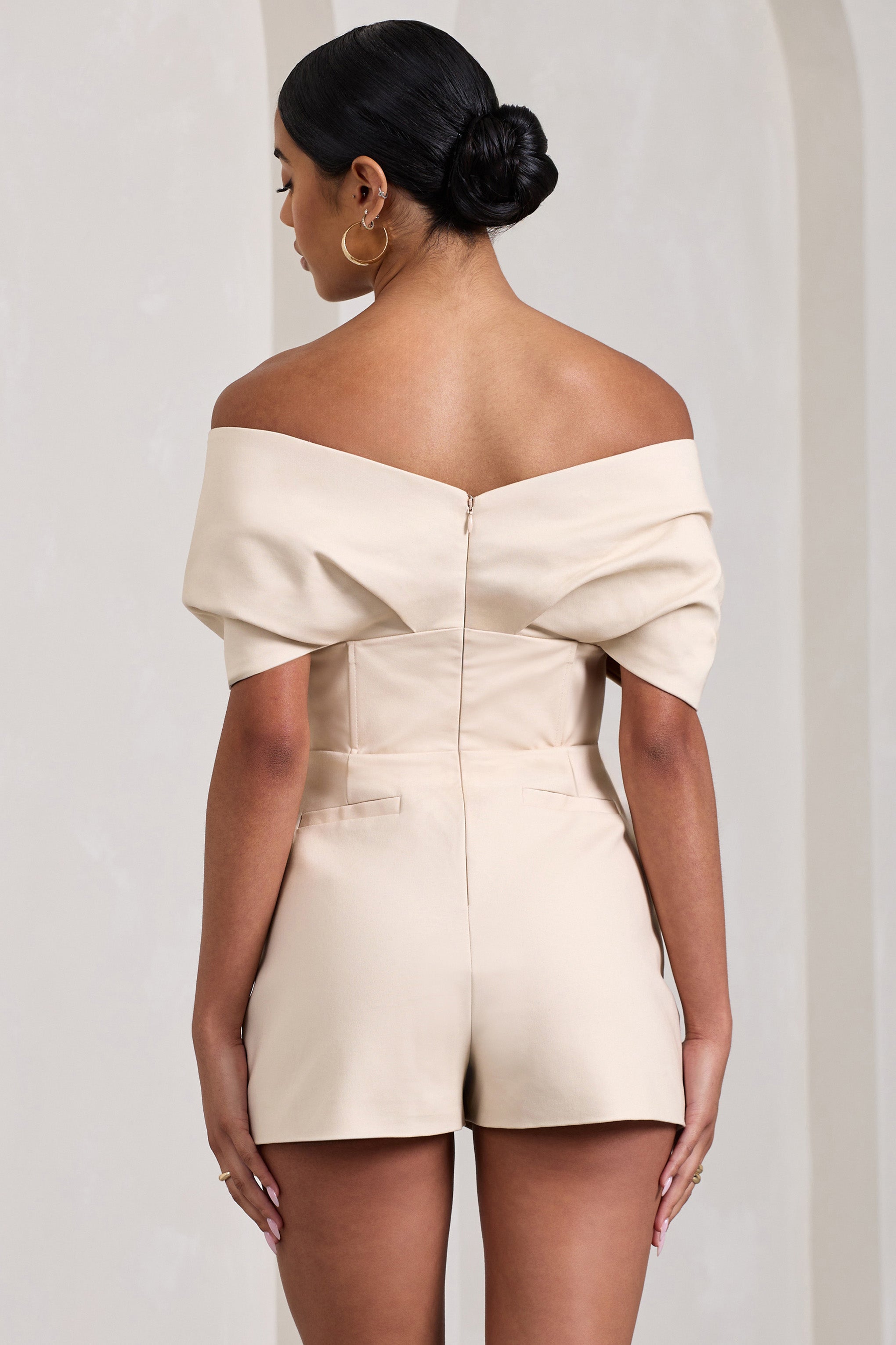 Damsel Stone Cotton-Blend Corset Bardot Playsuit-Babyboo Dress Store. All Rights Reserved.