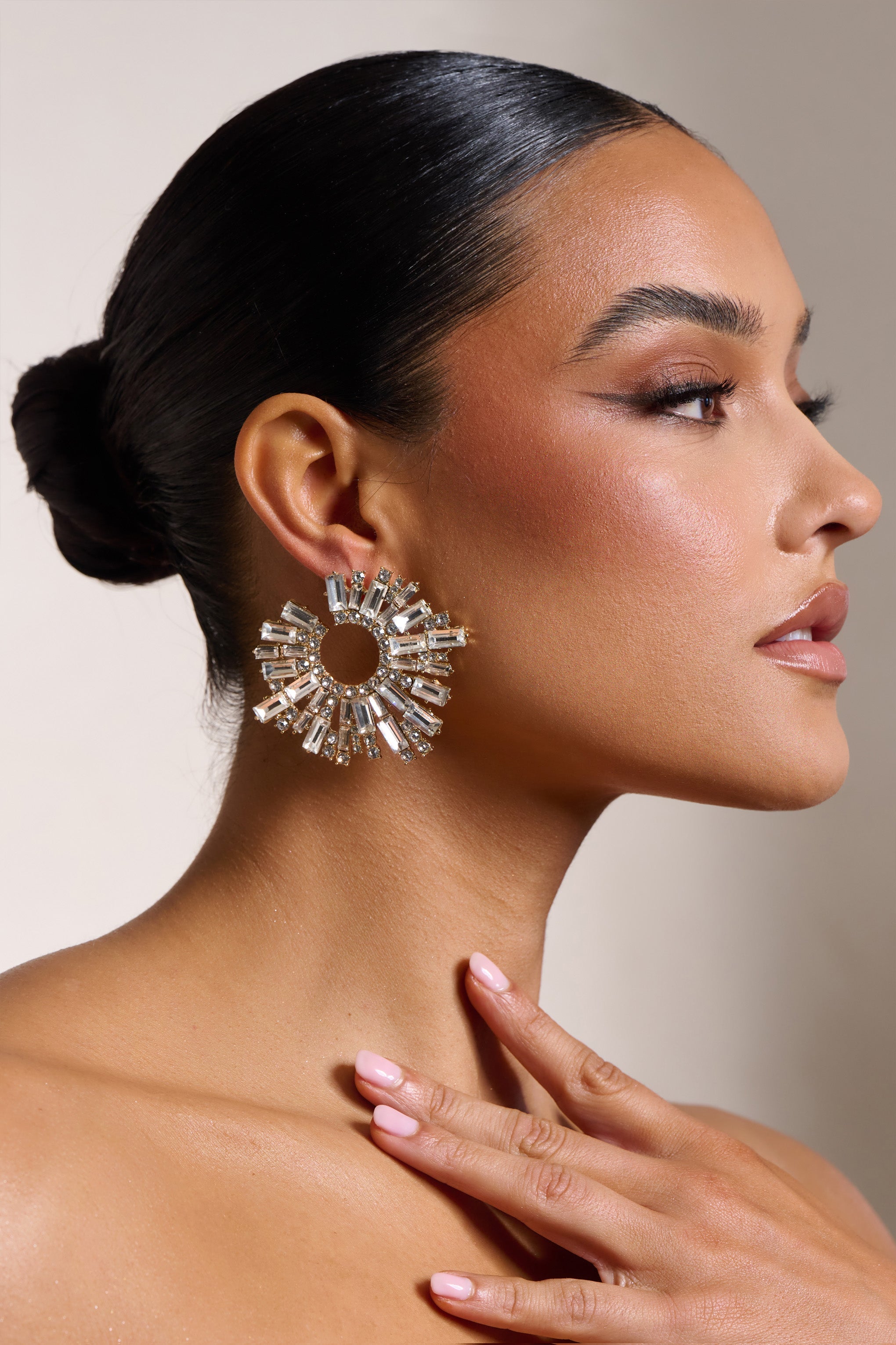 Nala Silver Diamante Cluster Hoop Earrings-Babyboo Dress Store. All Rights Reserved.