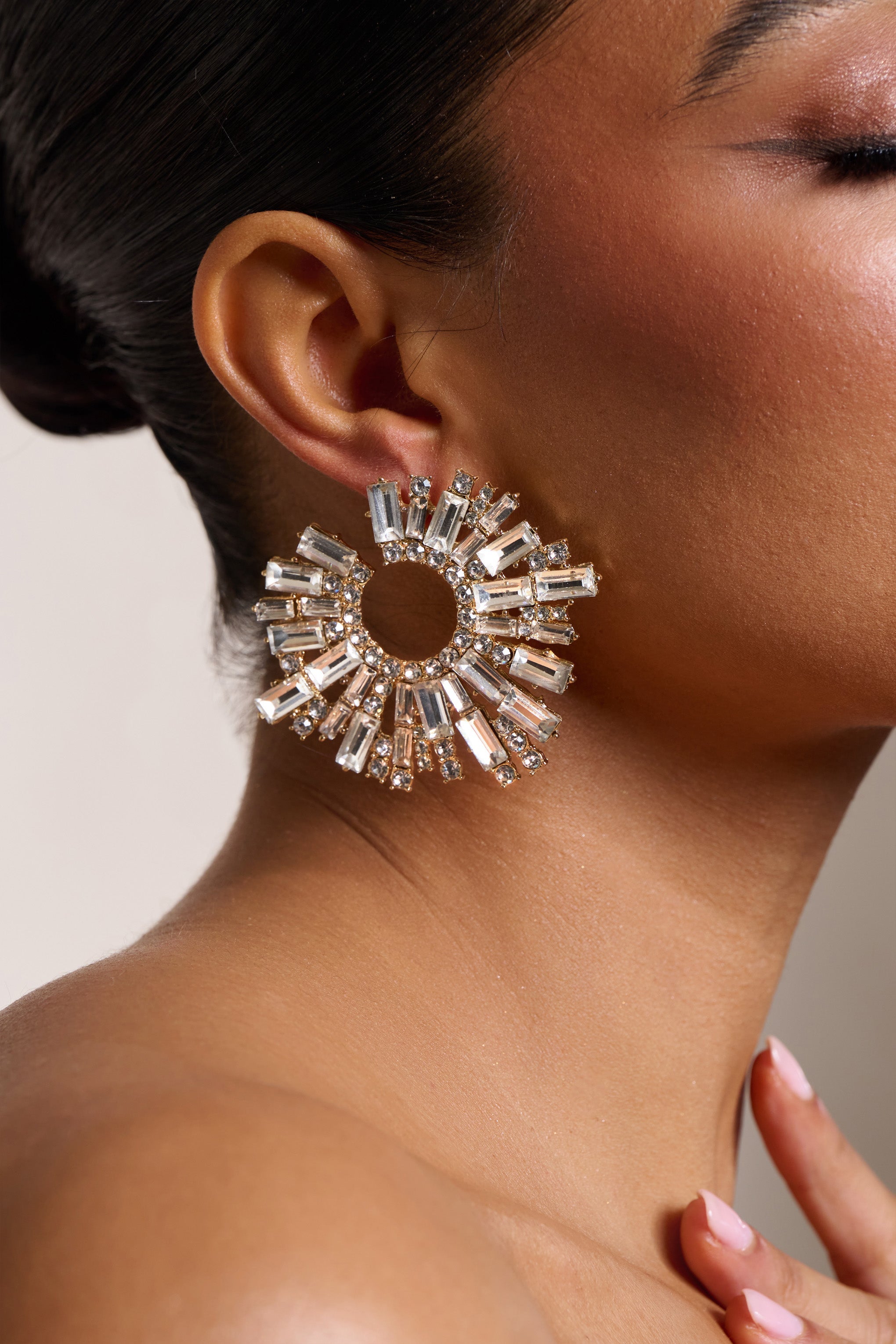 Nala Silver Diamante Cluster Hoop Earrings-Babyboo Dress Store. All Rights Reserved.