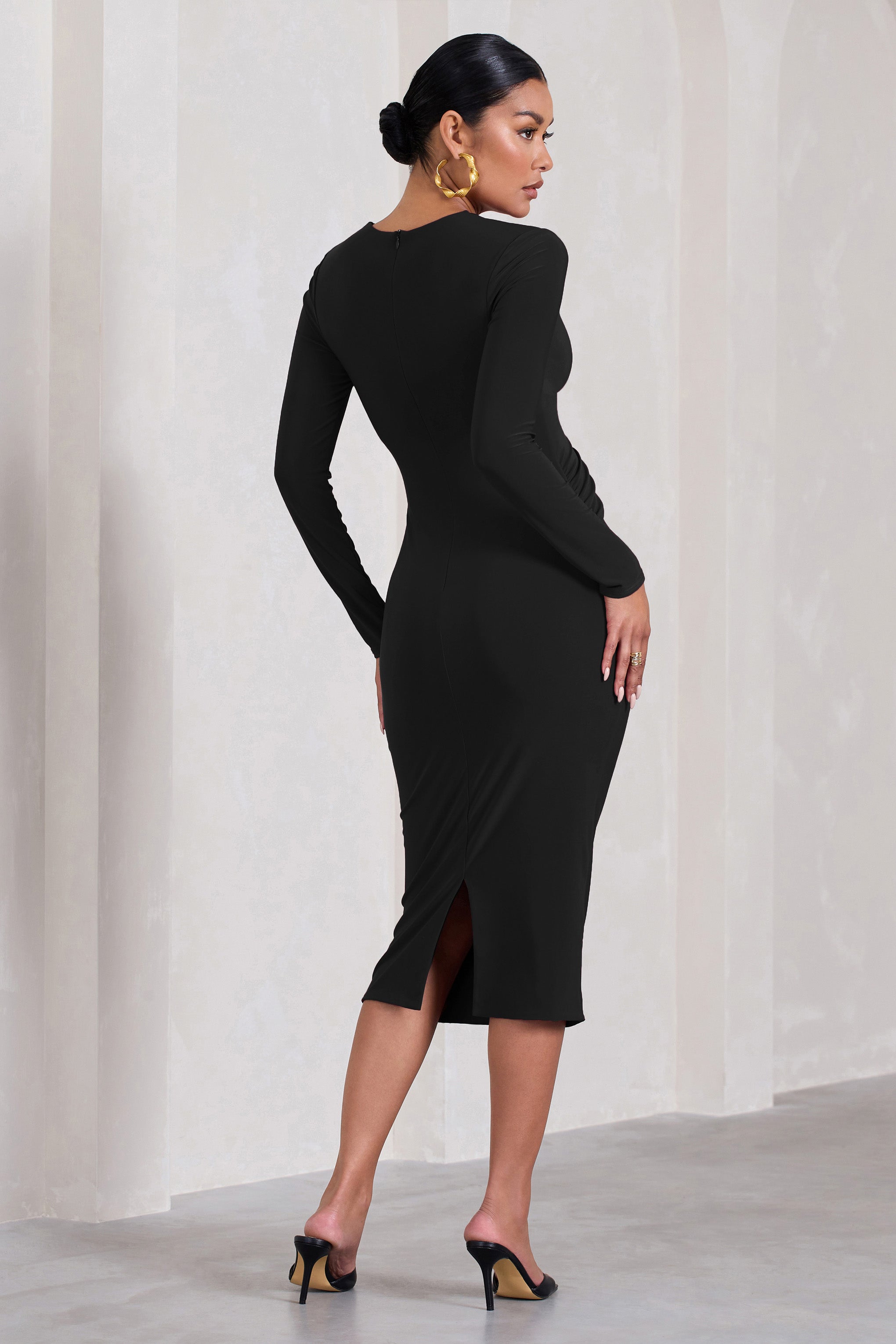 Marcia Black Bodycon Plunge-Neck Maternity Midi Dress