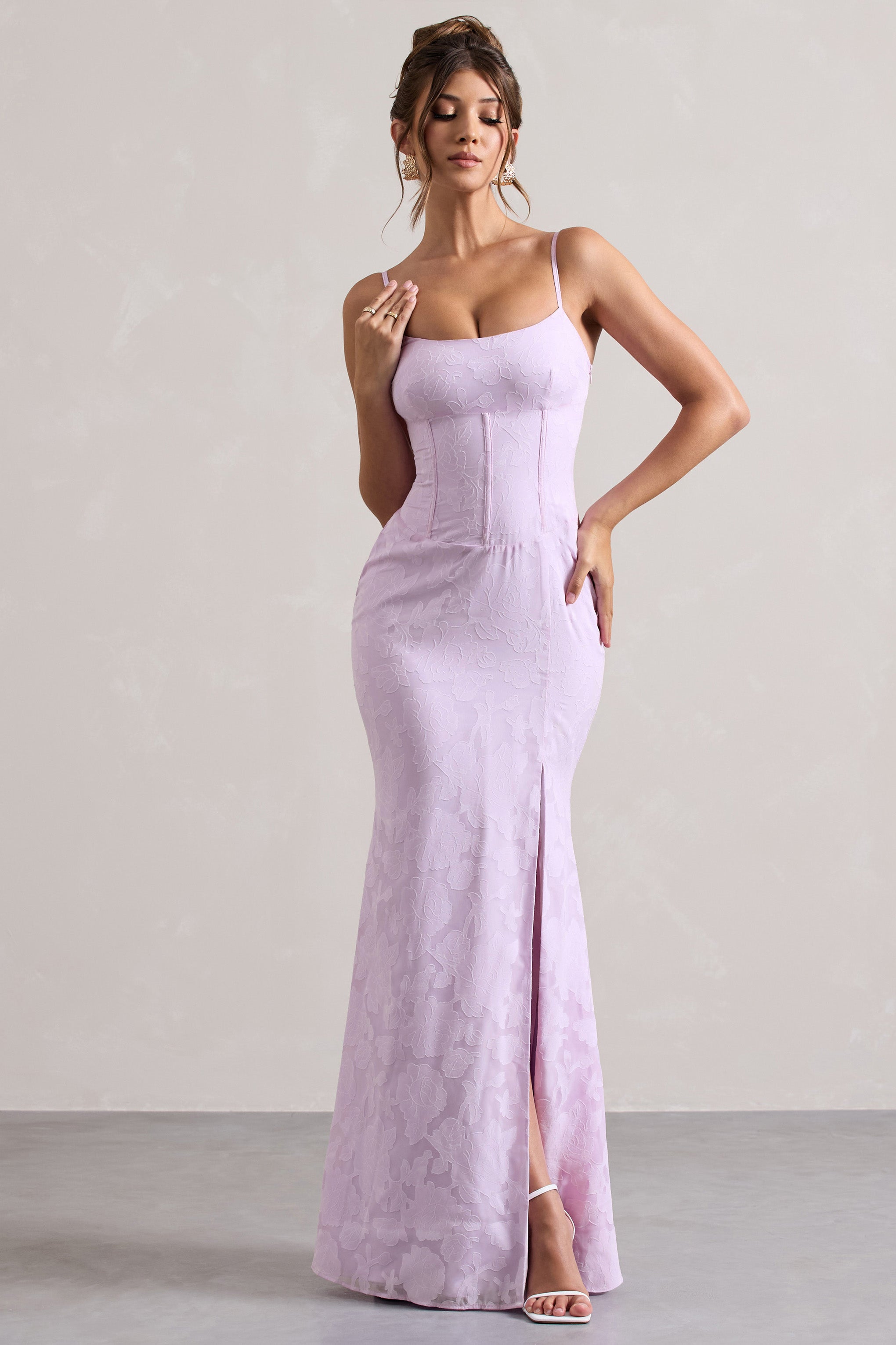 Lilac Lace Corset Split Maxi Dress