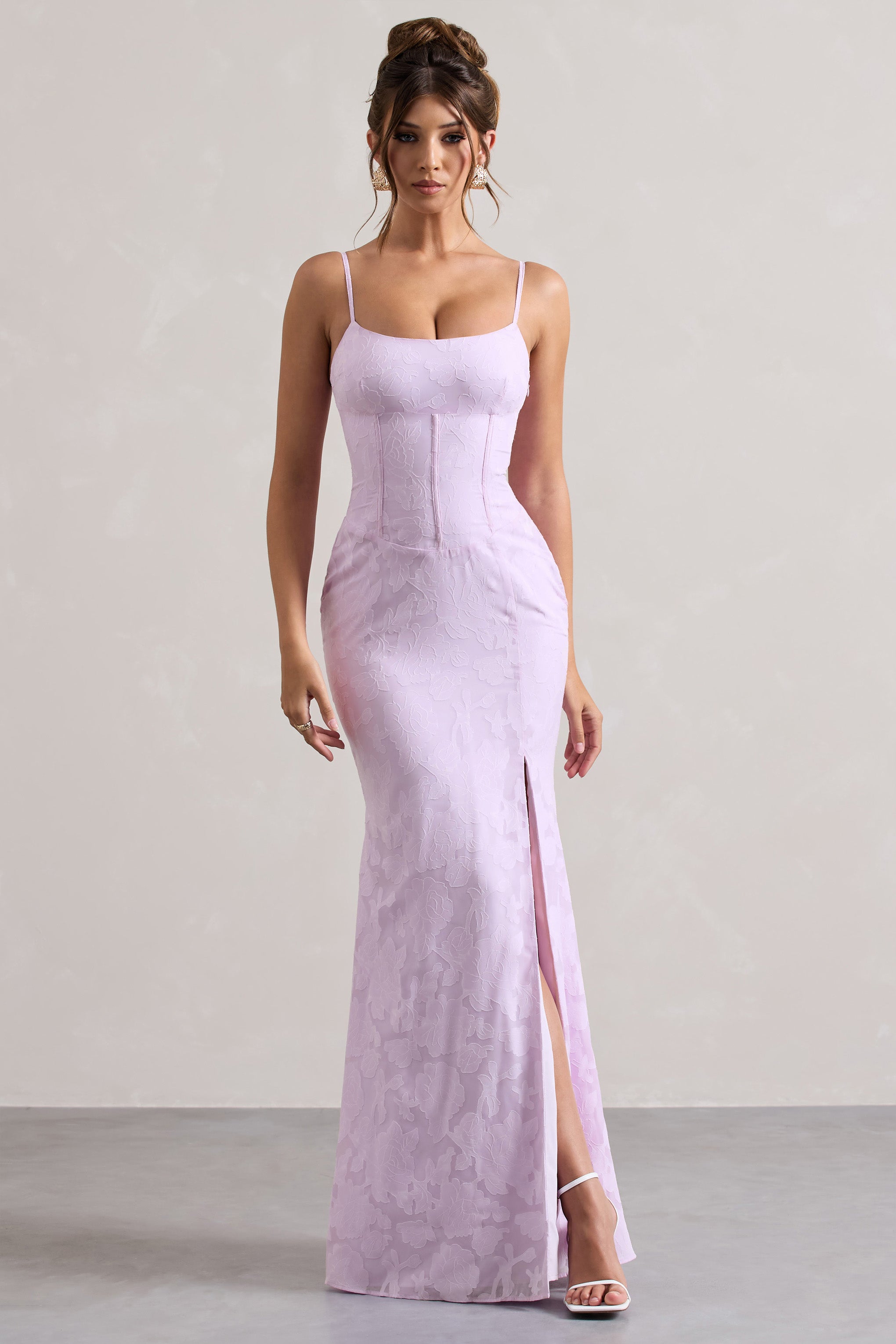 Lilac Lace Corset Split Maxi Dress