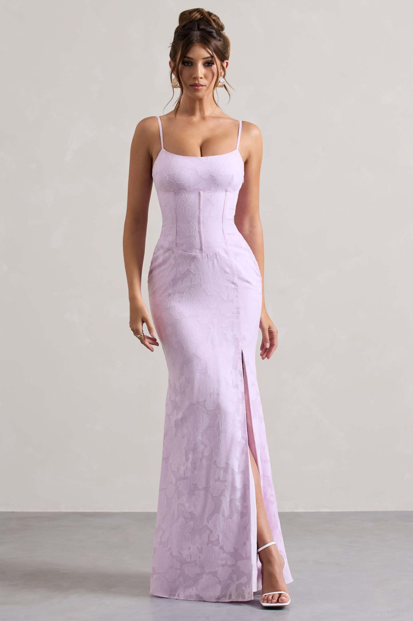 Lilac Lace Corset Split Maxi Dress