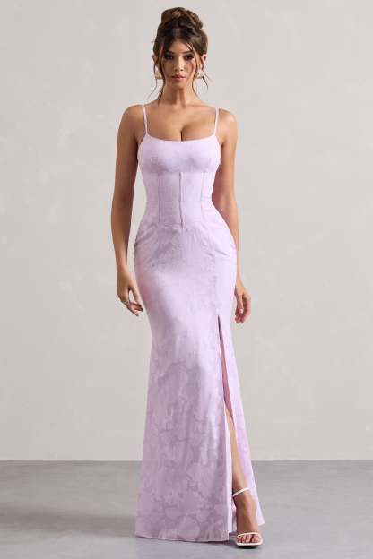 Lilac Lace Corset Split Maxi Dress