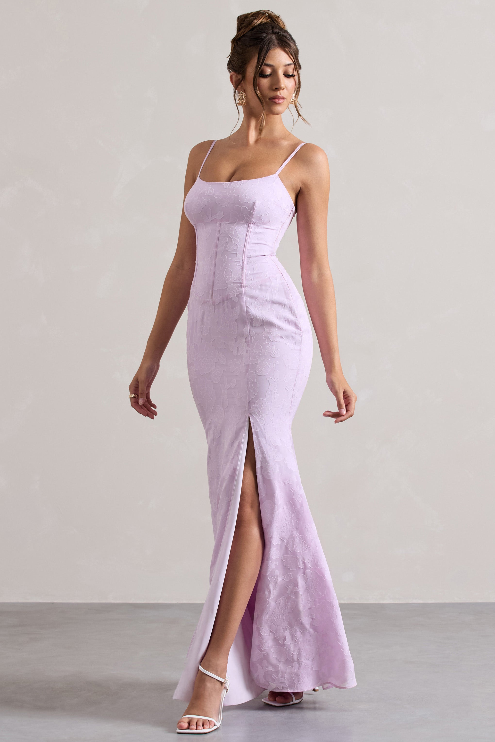 Lilac Lace Corset Split Maxi Dress