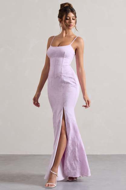 Lilac Lace Corset Split Maxi Dress