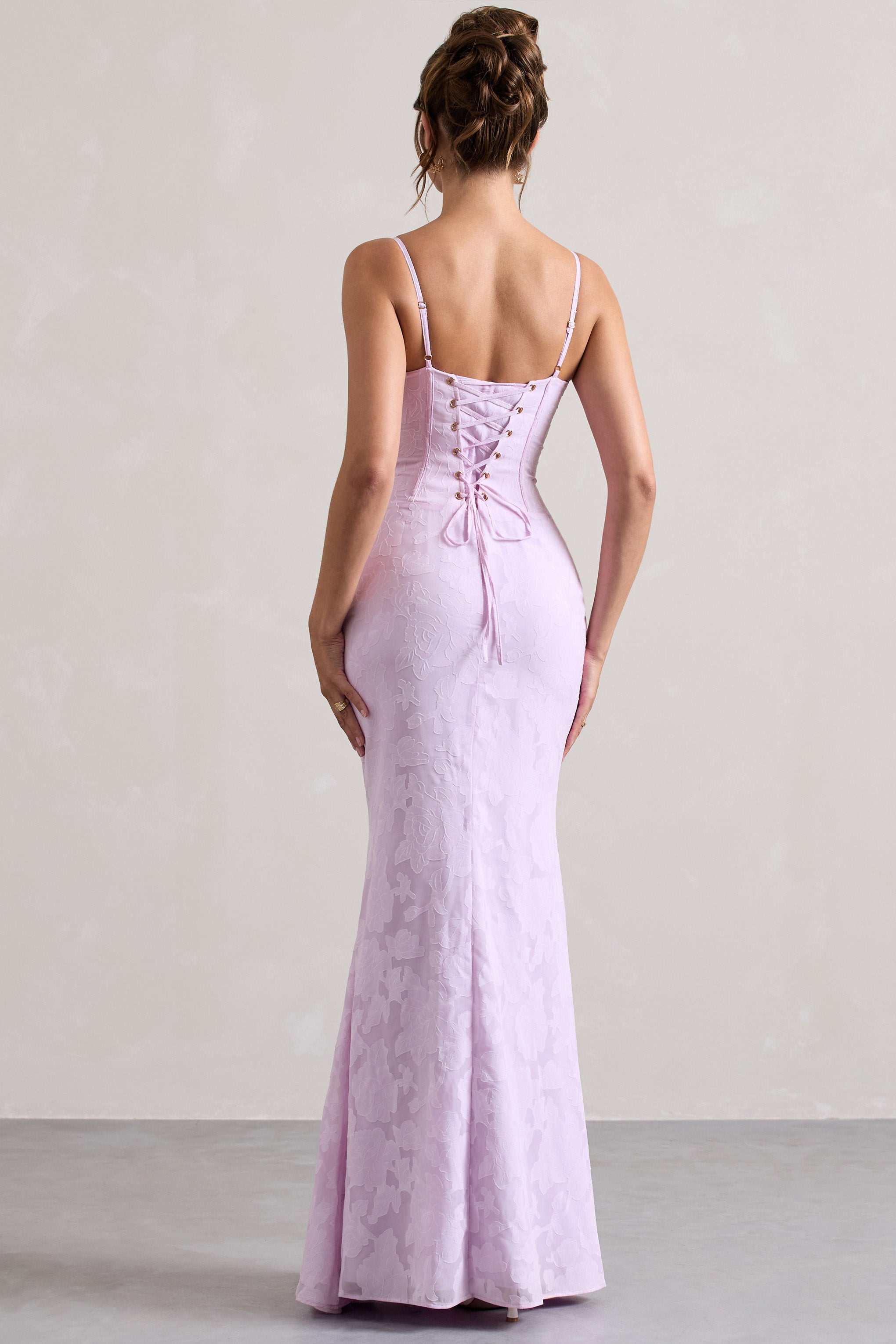 Lilac Lace Corset Split Maxi Dress