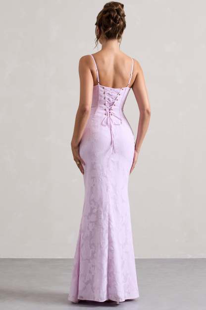 Lilac Lace Corset Split Maxi Dress