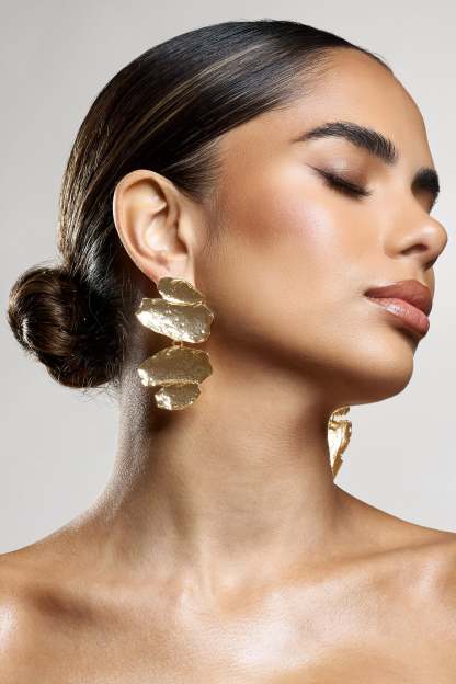 Cerise Gold Abstract Textured Drop Earrings-Babyboo Dress Store. All Rights Reserved.