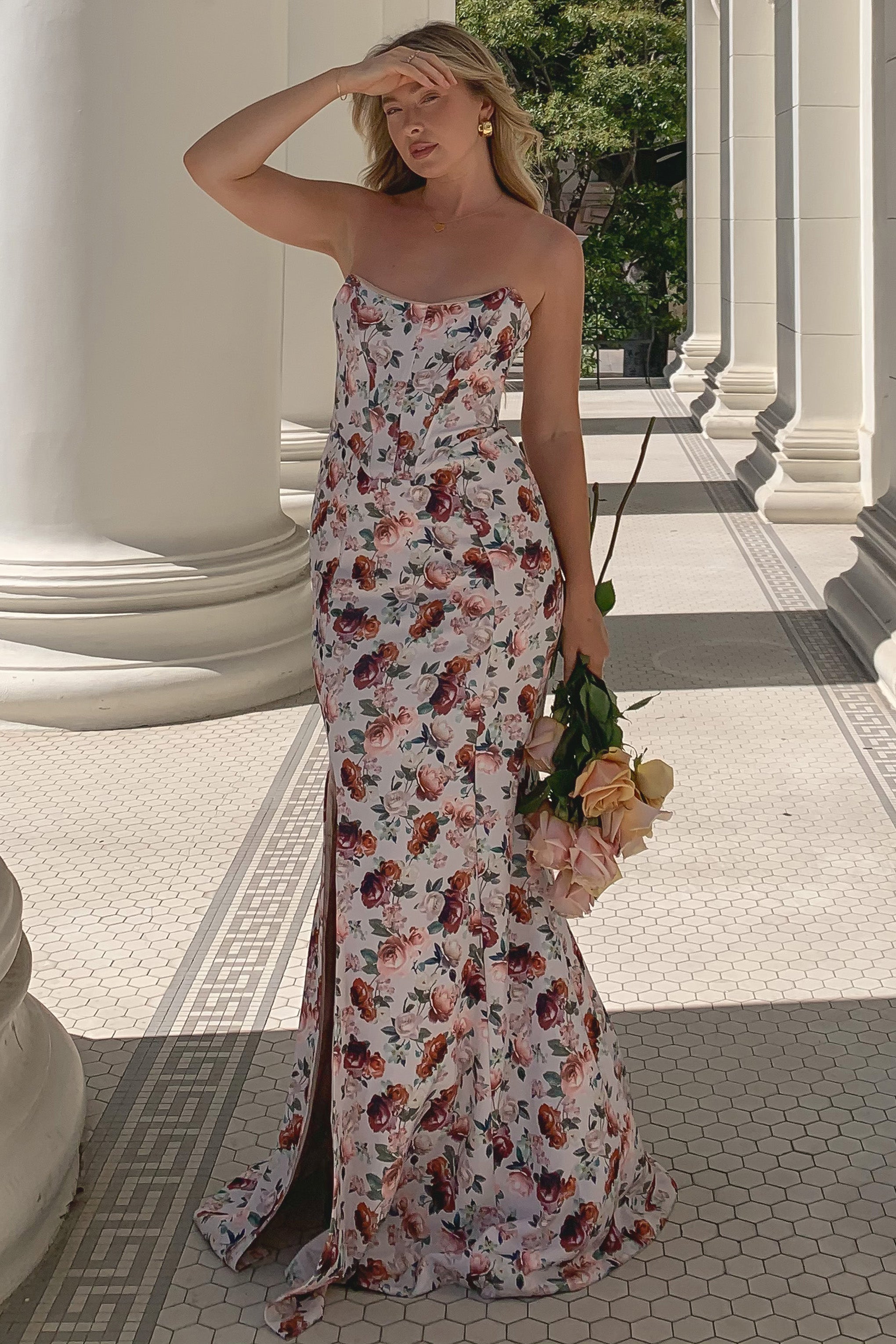 Blenheim White Floral Corset Bodycon Maxi Dress