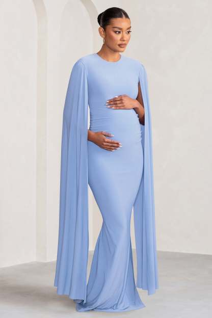 Divine Timing Powder Blue Maternity Maxi Dress With Cape Sleeves