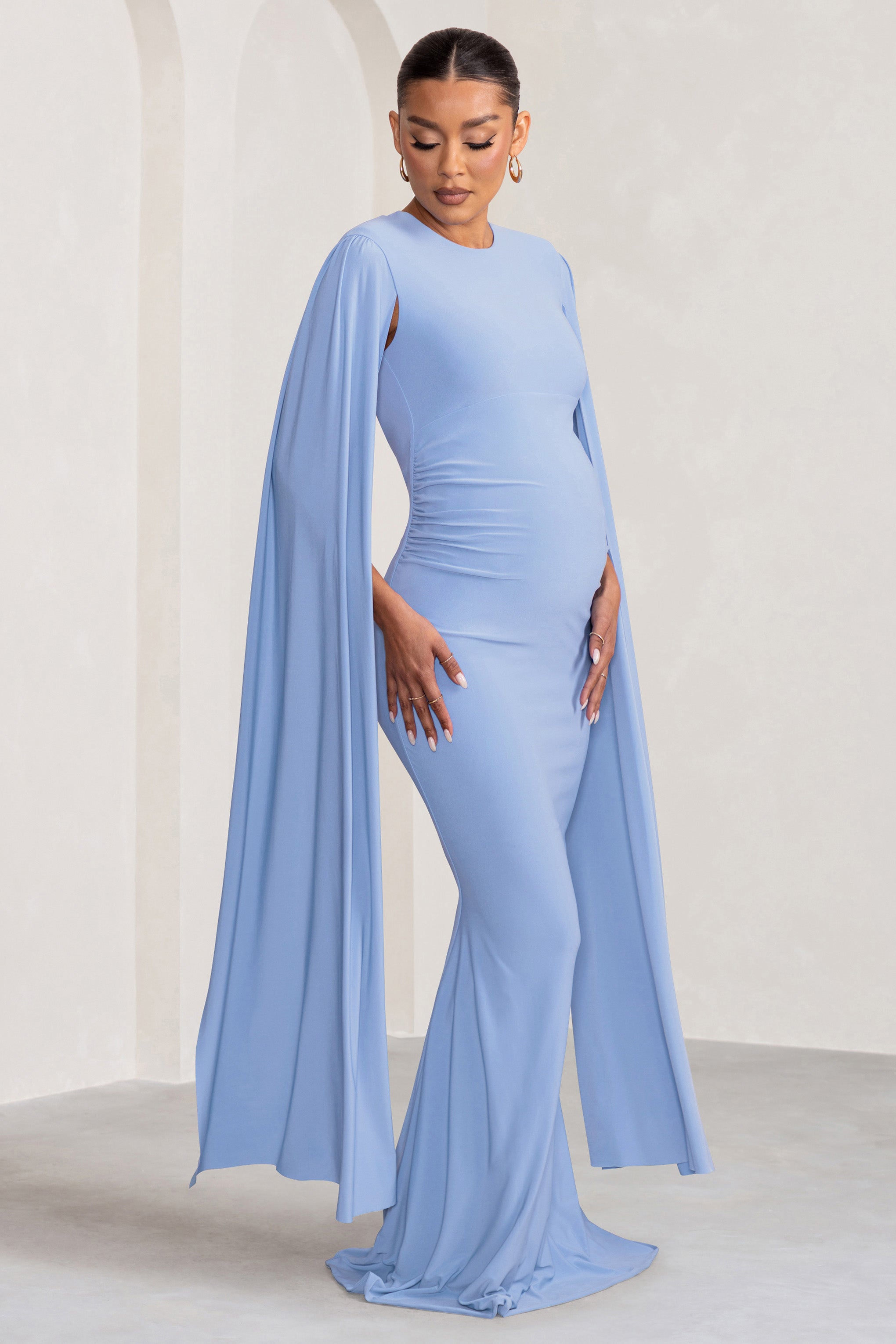 Divine Timing Powder Blue Maternity Maxi Dress With Cape Sleeves