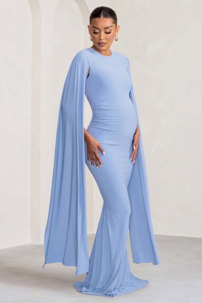 Divine Timing Powder Blue Maternity Maxi Dress With Cape Sleeves