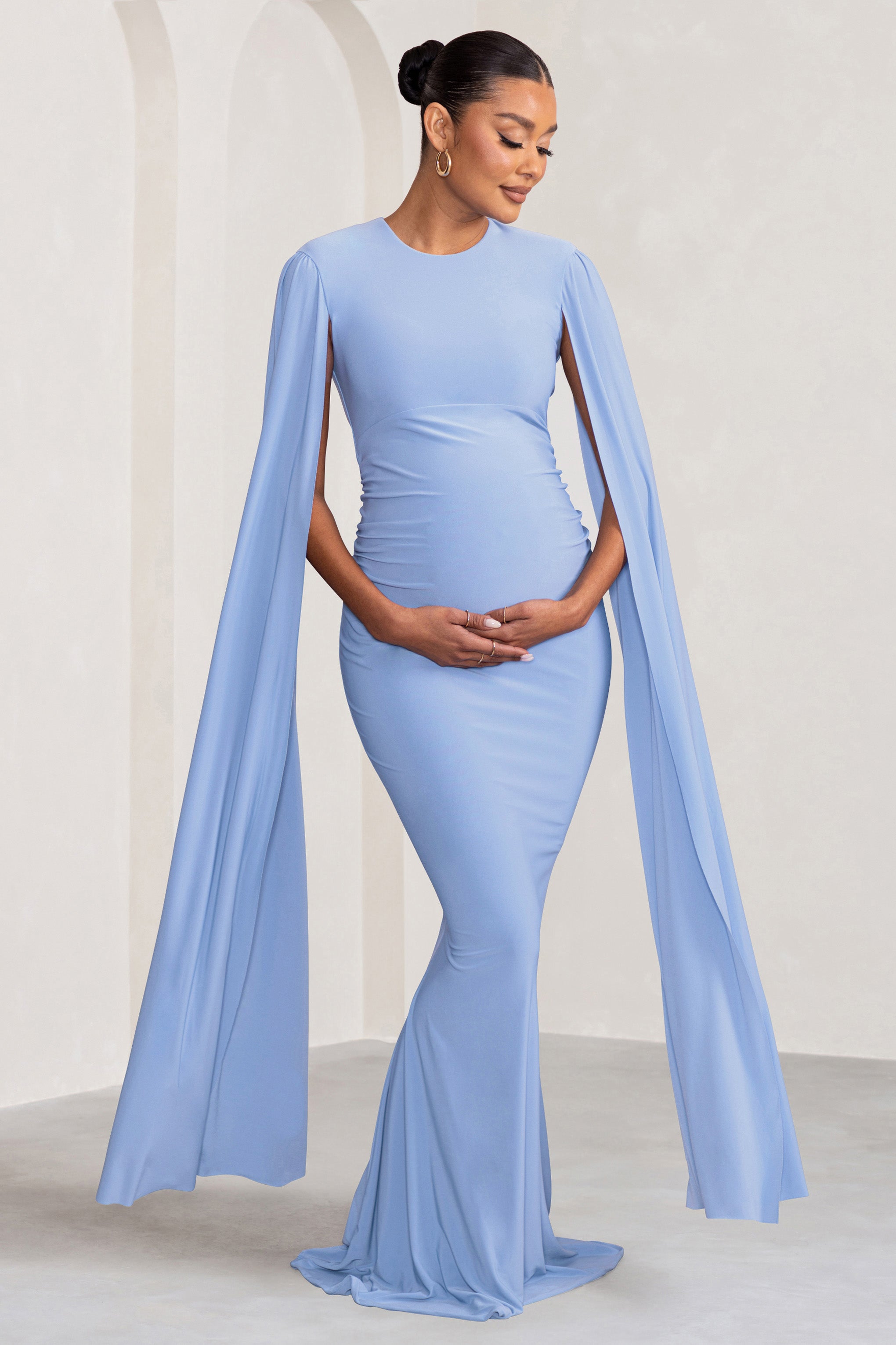 Divine Timing Powder Blue Maternity Maxi Dress With Cape Sleeves