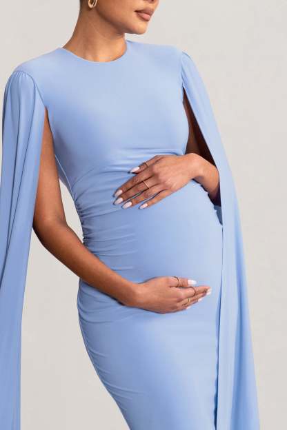 Divine Timing Powder Blue Maternity Maxi Dress With Cape Sleeves