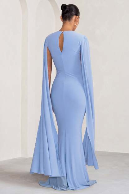 Divine Timing Powder Blue Maternity Maxi Dress With Cape Sleeves