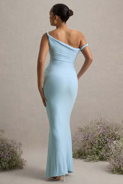 Powder Blue Twisted Asymmetric Maternity Maxi Dress