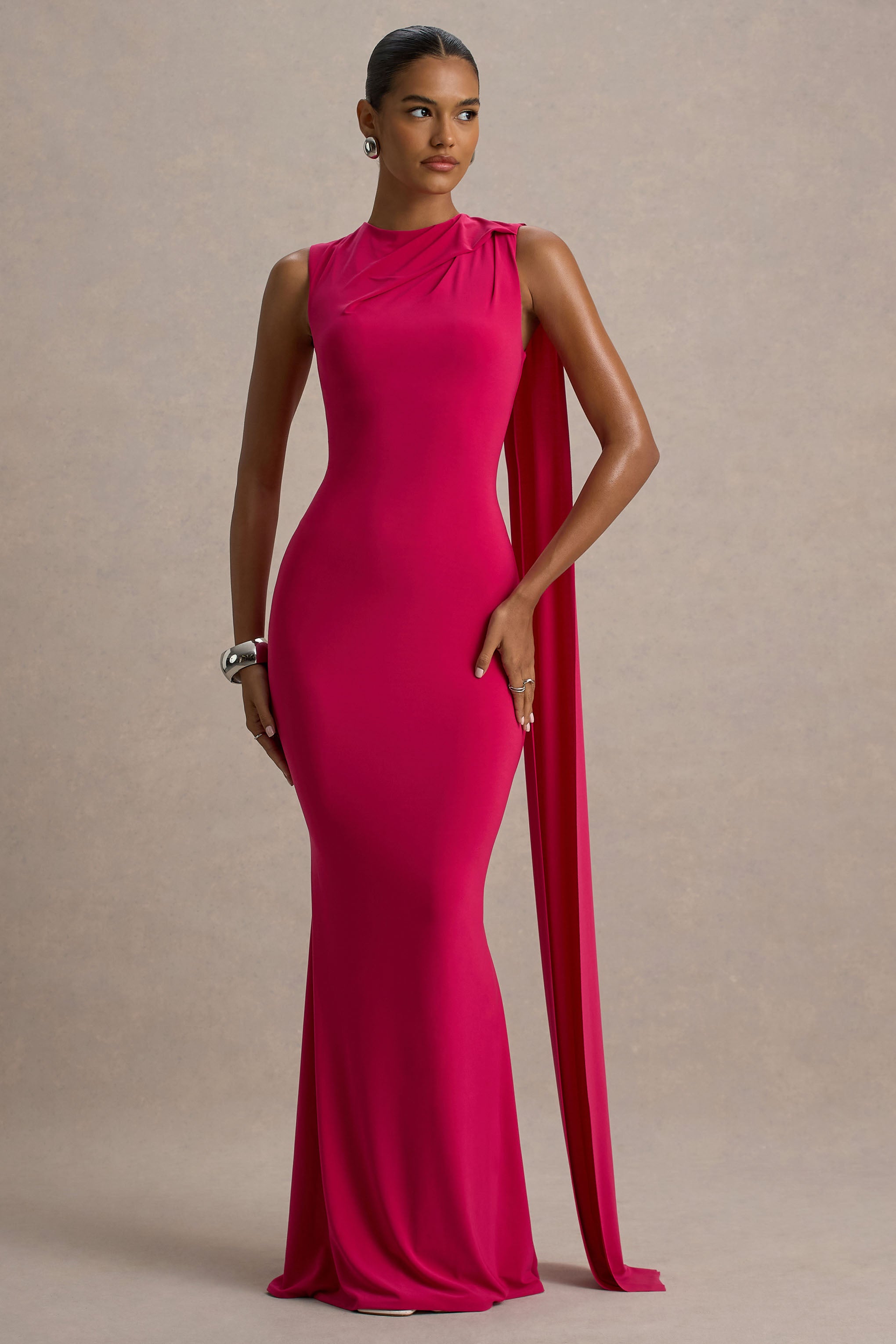 Hot Pink Maxi Dress With Sash