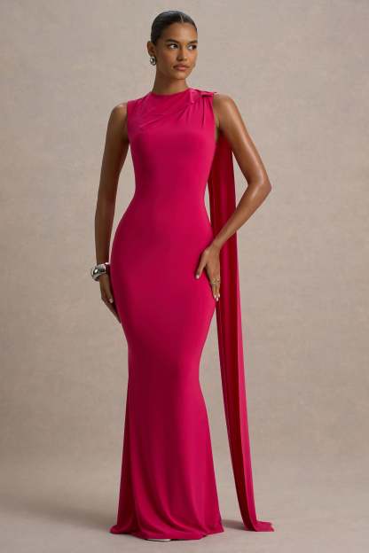 Hot Pink Maxi Dress With Sash