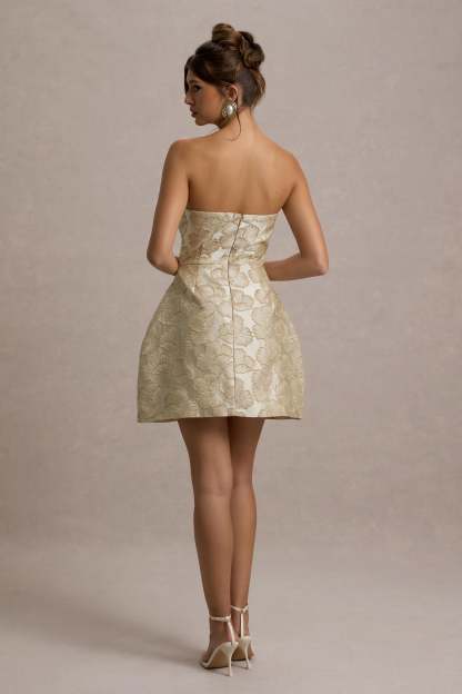 Kika Gold Metallic Jacquard Bandeau Mini Dress