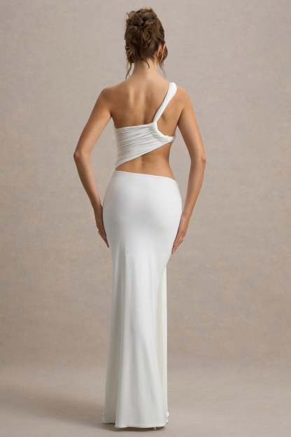 White Asymmetric Maxi Dress With Wrap Skirt