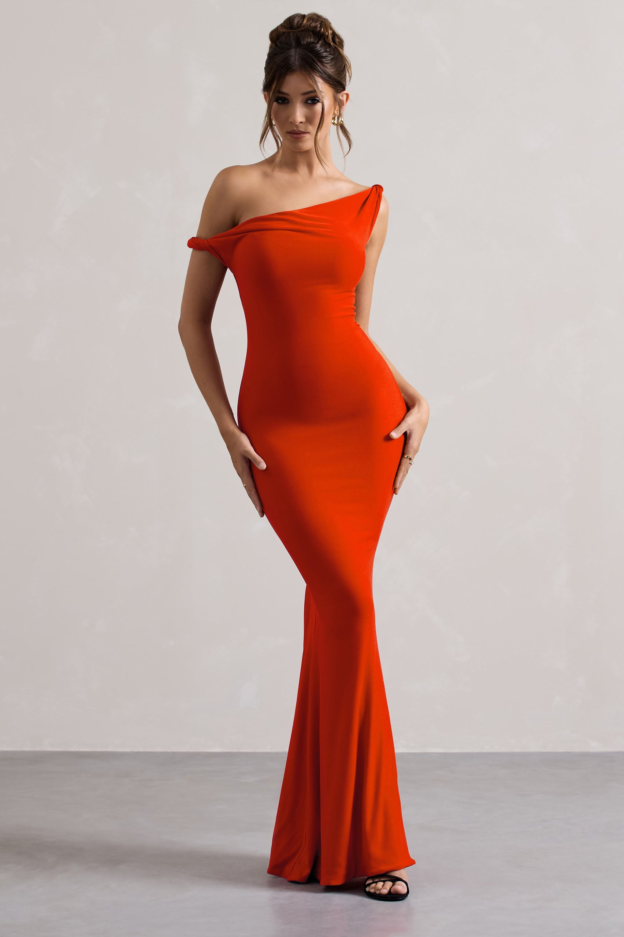 Orange Twisted Asymmetric Maxi Dress