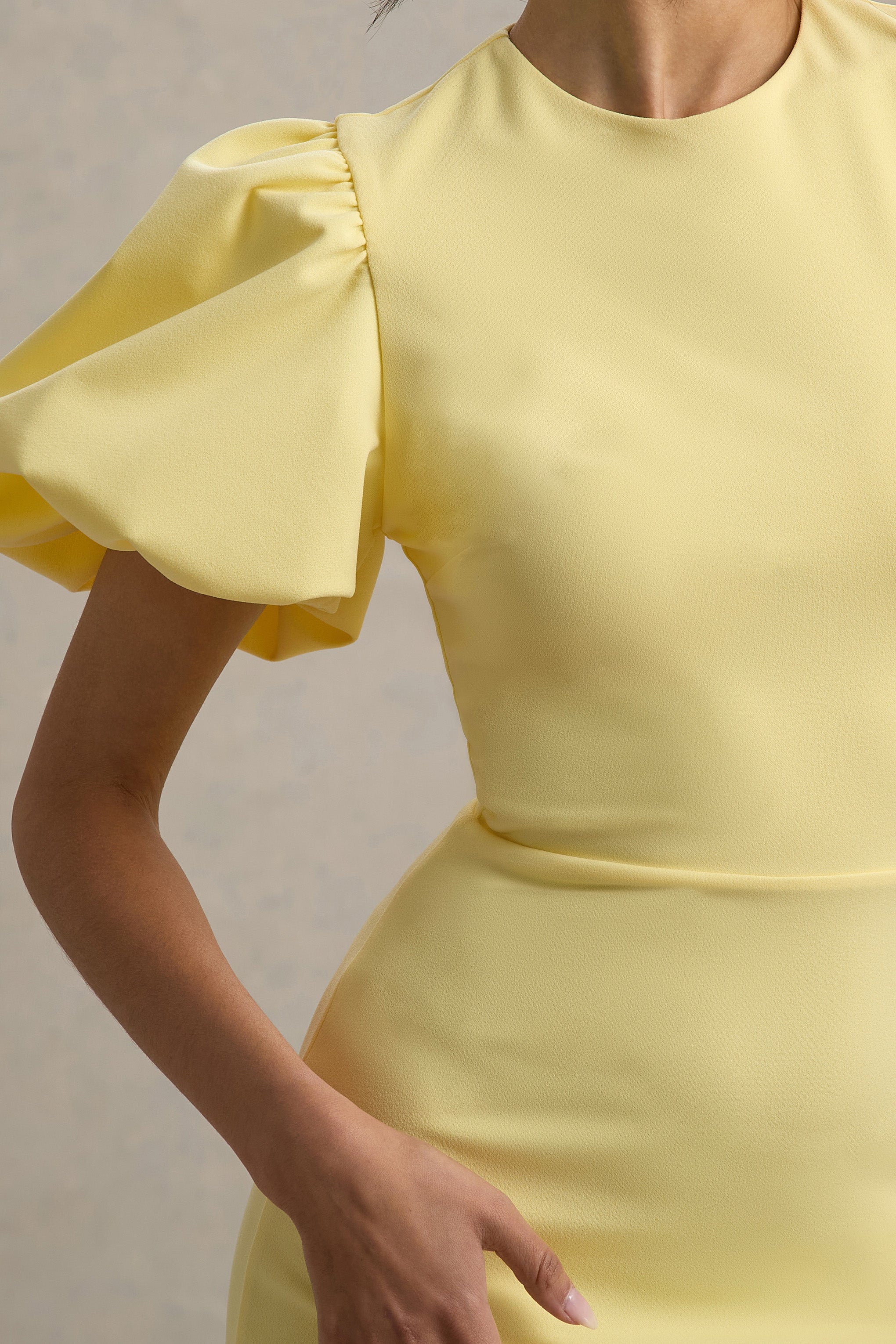 Lemon Puff-Sleeve Midi Dress