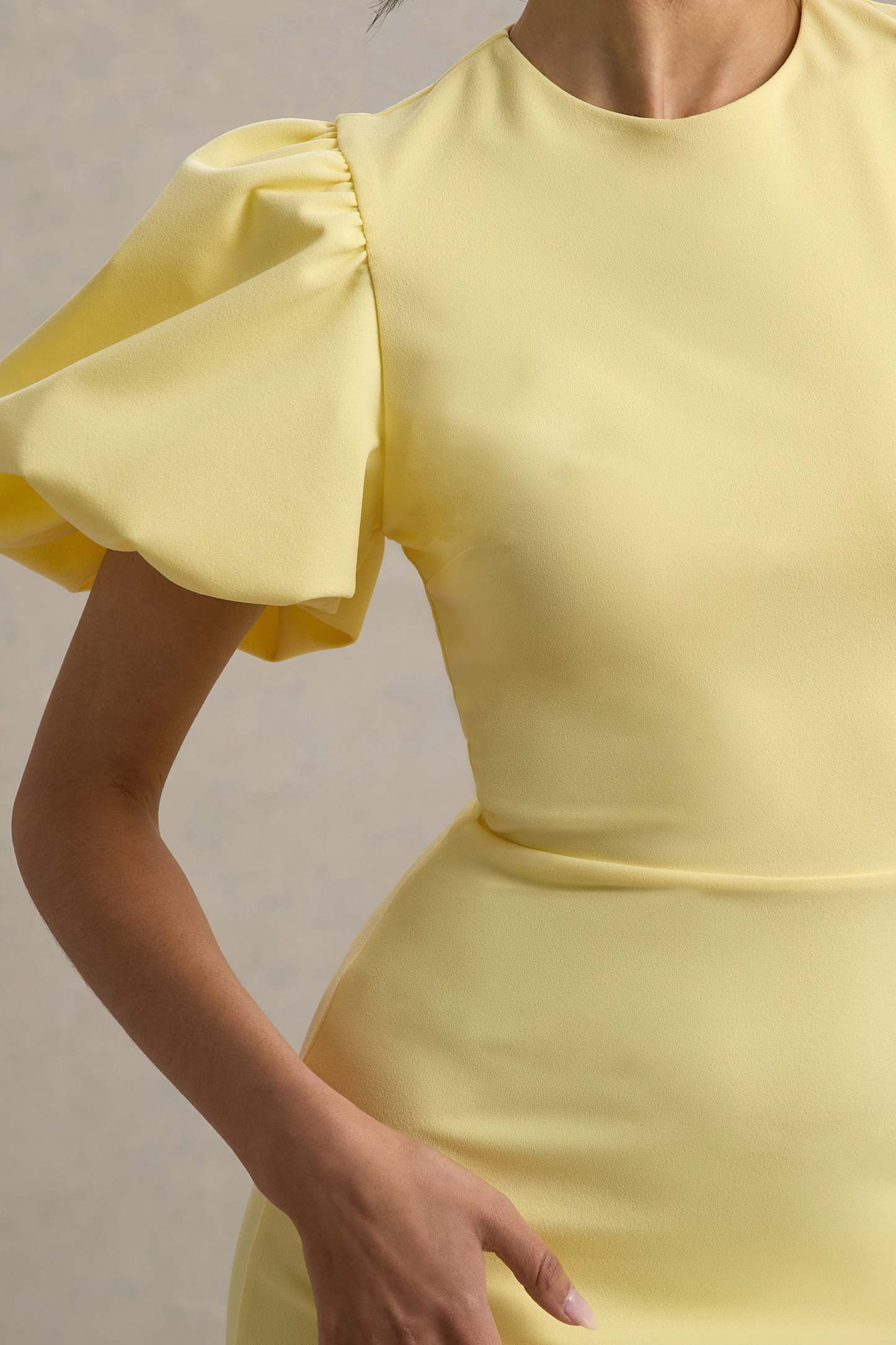 Lemon Puff-Sleeve Midi Dress