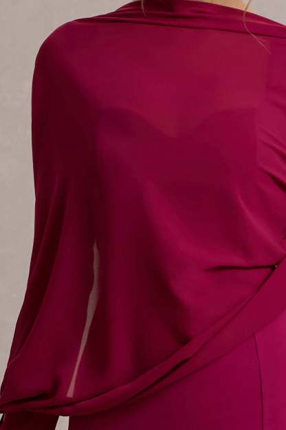 Swoon Mulberry Chiffon Feather-Trim Shawl