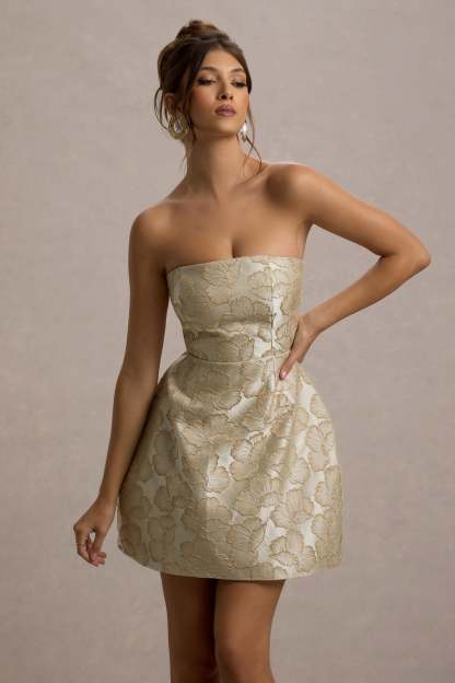 Kika Gold Metallic Jacquard Bandeau Mini Dress