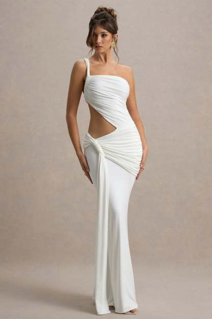 White Asymmetric Maxi Dress With Wrap Skirt