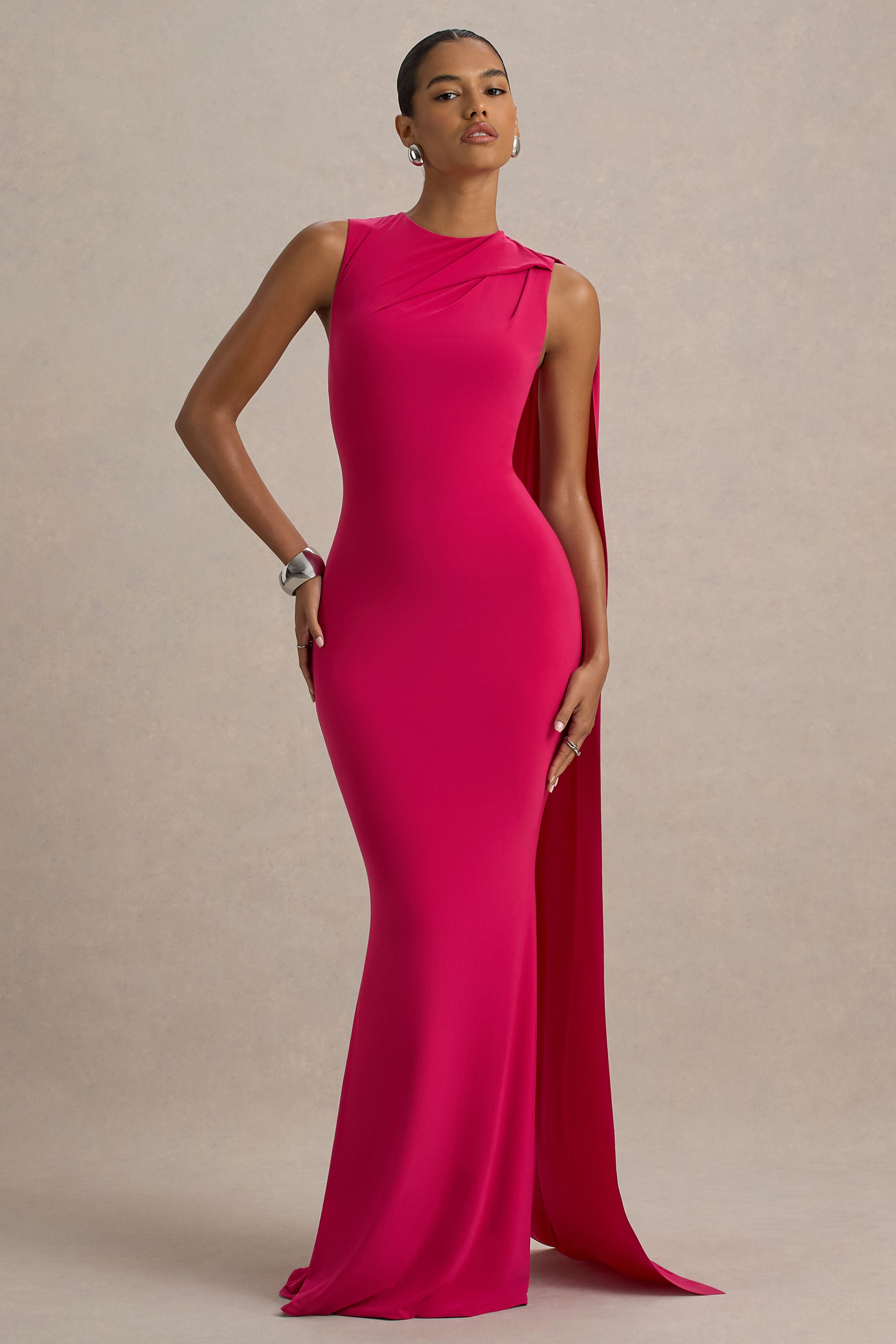 Hot Pink Maxi Dress With Sash