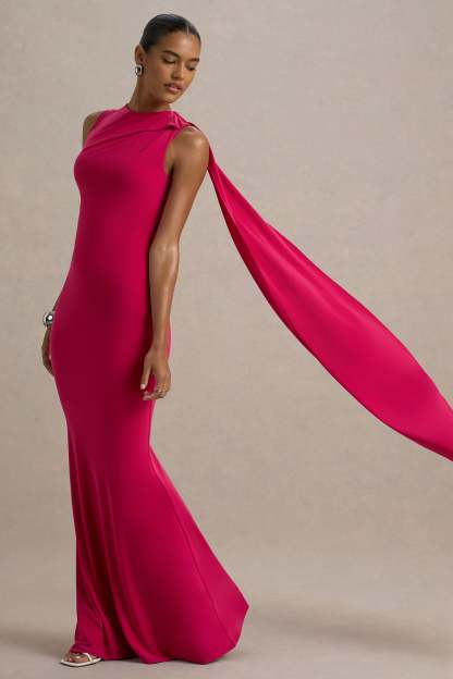 Hot Pink Maxi Dress With Sash