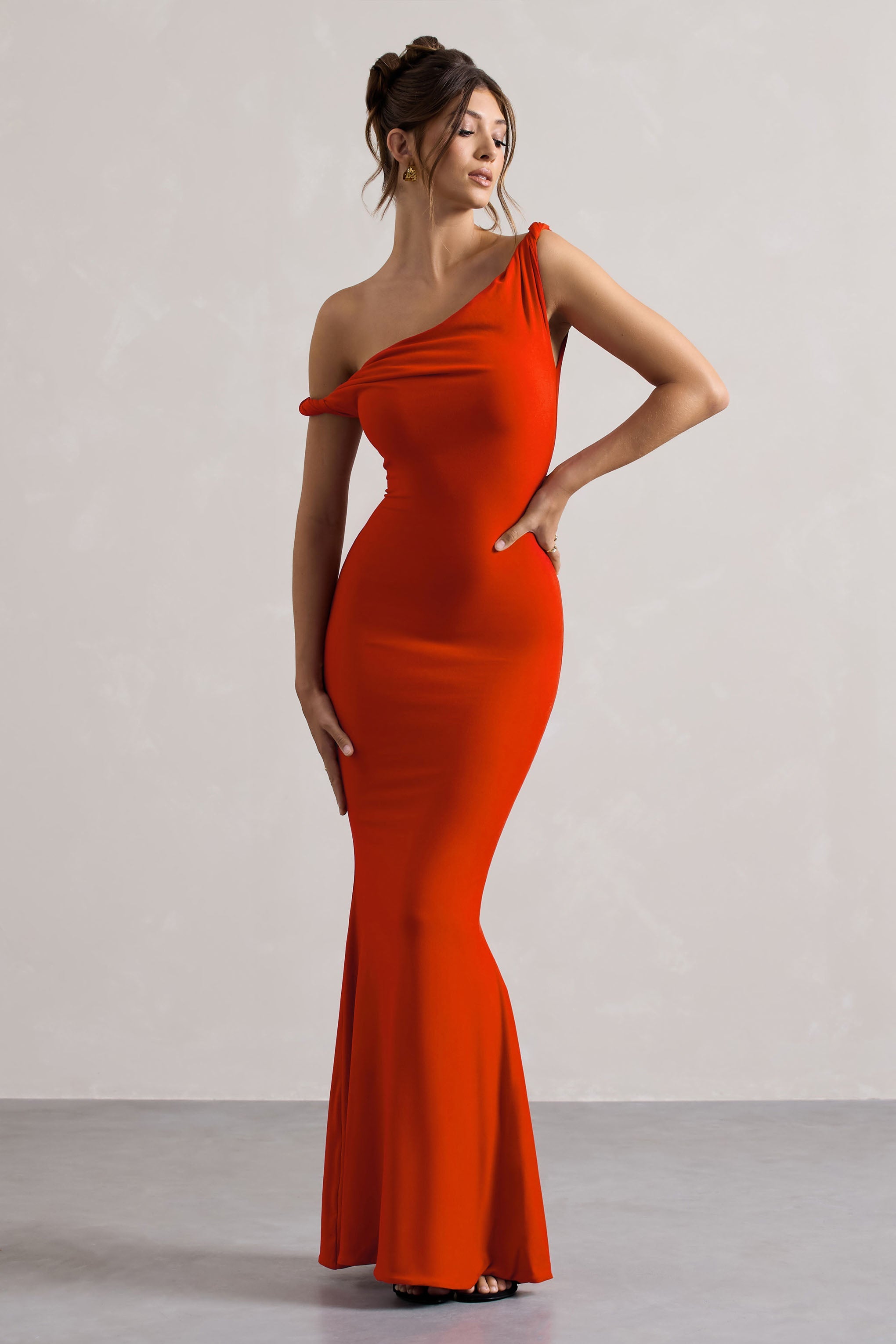 Orange Twisted Asymmetric Maxi Dress