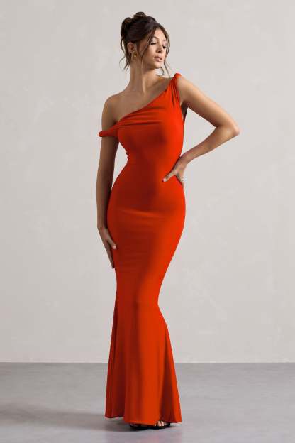 Orange Twisted Asymmetric Maxi Dress