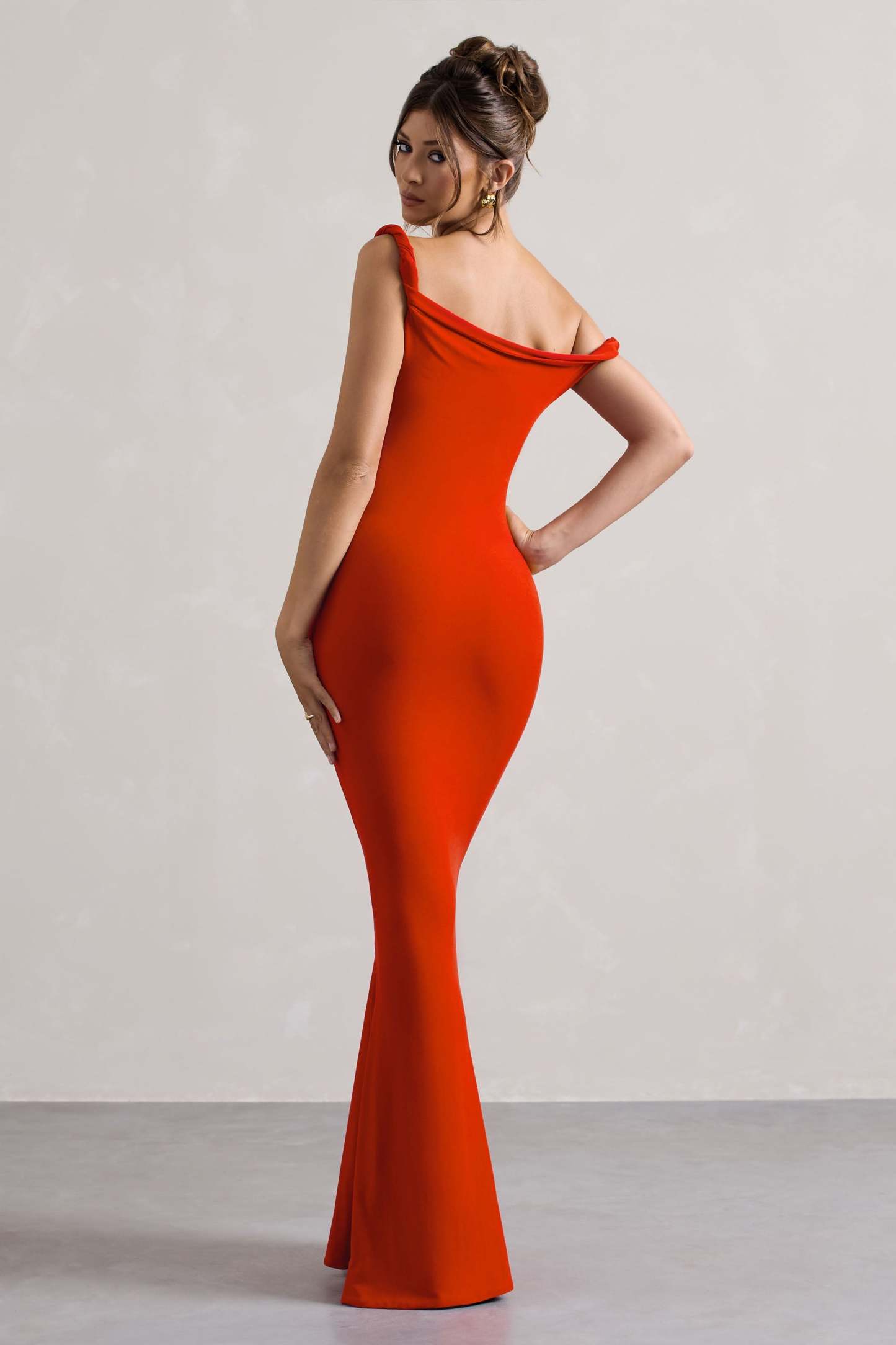 Orange Twisted Asymmetric Maxi Dress