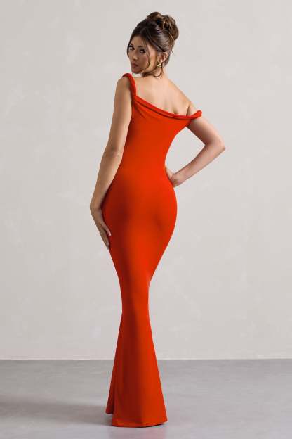 Orange Twisted Asymmetric Maxi Dress