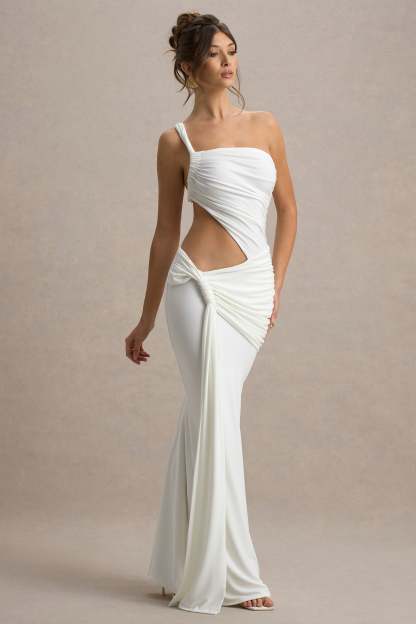 White Asymmetric Maxi Dress With Wrap Skirt