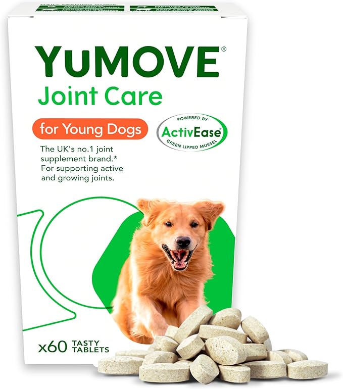 YuMOVE Joint Supplement for Young and Active Dogs, Essential Dog Hip and Joint Aid with Glucosamine, Chondroitin & Green Lipped Mussel, for Dogs Aged up to 5 Years, 60 Tablets