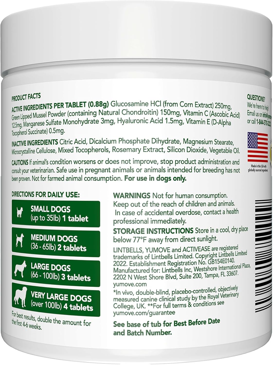 YuMOVE Dog Joint Aid – Glucosamine, Chondroitin & Mussel – for Stiff Dogs Age 6–8, 120 Tabs,300 Tabs