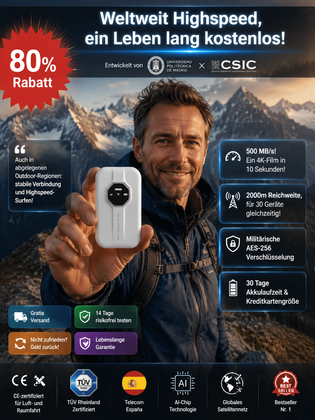 【🛜Tragbares High-Speed-WiFi】💯Einmal kaufen, lebenslang kostenlos surfen –✨Reichweite bis zu 2000 Meter –📱verbindet bis zu 30 Geräte gleichzeitig –💖lebenslange Garantie